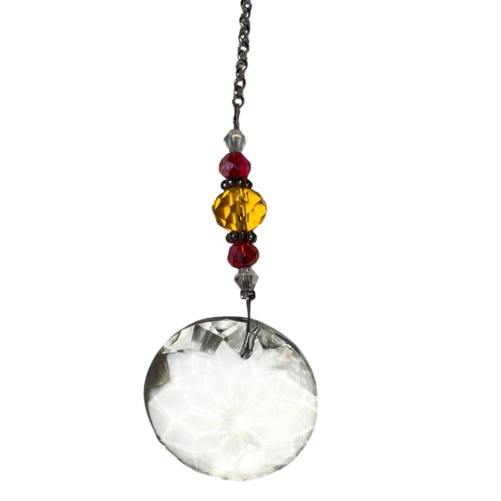 Crystal Suncatcher Pendant with Red and Amber Beads